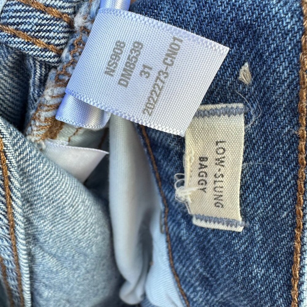 Madewell Womens Low-Slung Baggy Jeans Size 31 Blue Denim With Black Side Stripes - Picture 3 of 14